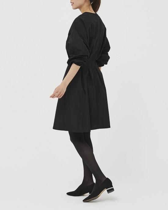 襟付きタフタワンピース(ネイビー) - seventen