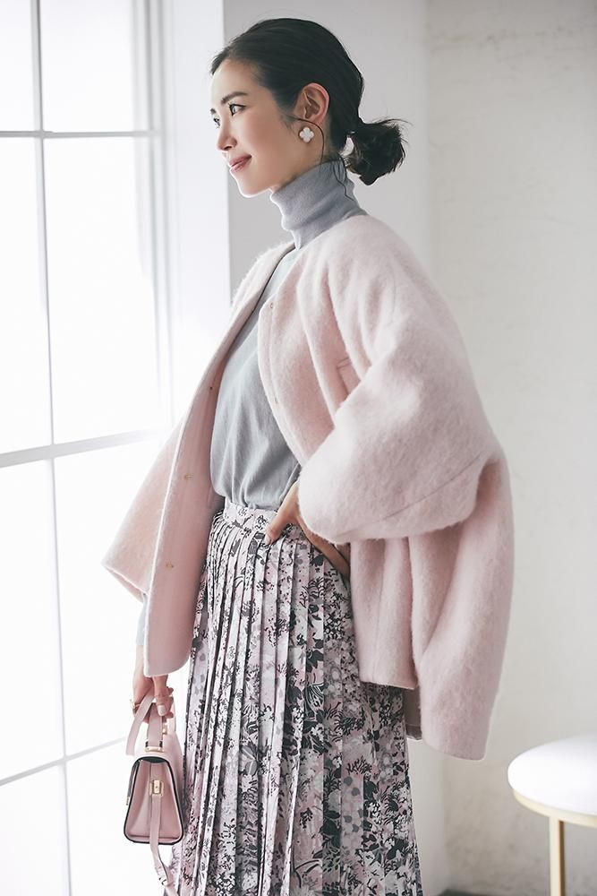 ミディアムコクーンシャギーコート(ピンク) - seventen
