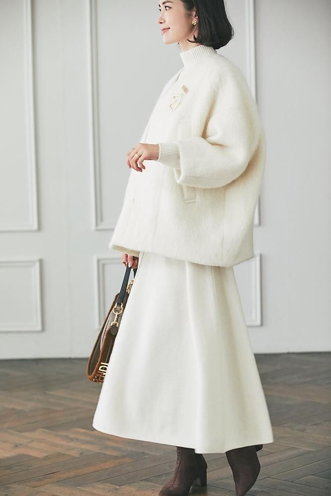 10％off】ミディアムコクーンシャギーコート(オフホワイト) - seventen