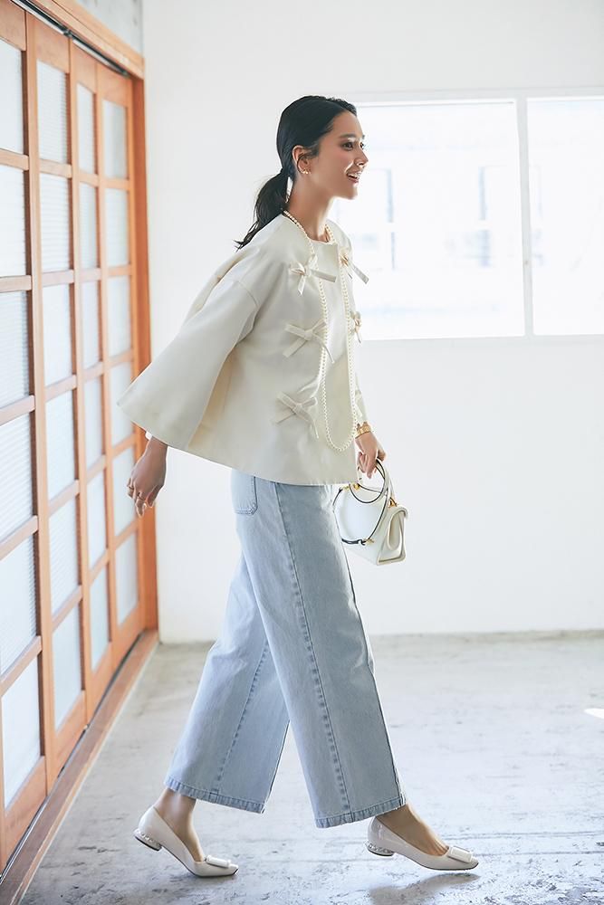 ダブルリボンショートコート(オフホワイト) - seventen