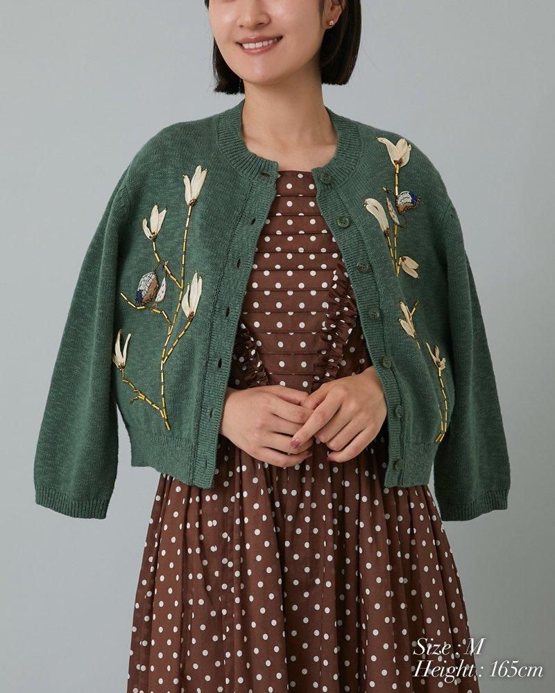 再入荷】花鳥モチーフカーディガン(グレージュ) - seventen