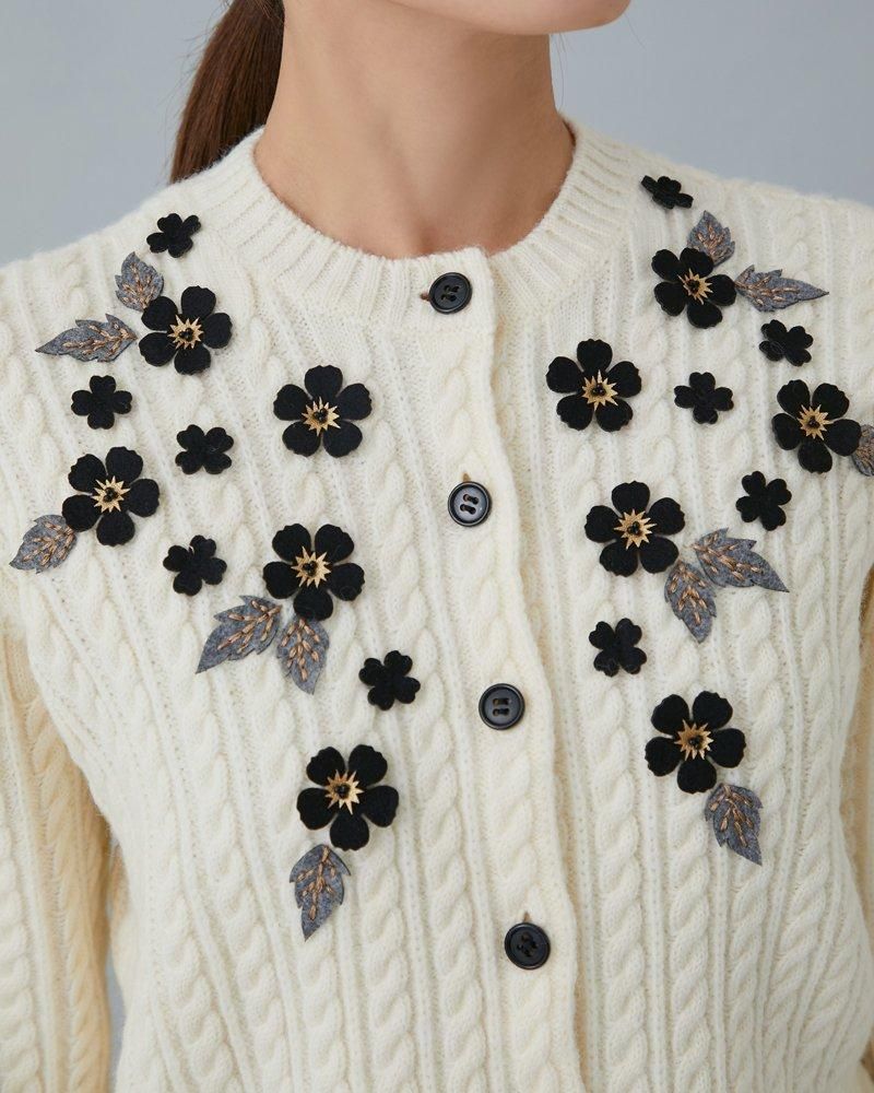 20％off】アップリケケーブルカーディガン(オフホワイト) - seventen