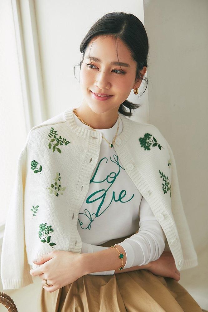 フラワー手刺繍カーディガン(グリーン) - seventen