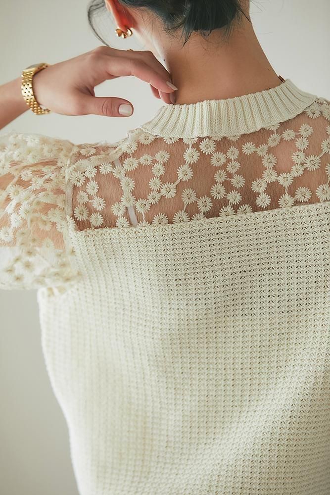 オーガンジーレースニット(クリーム) - seventen