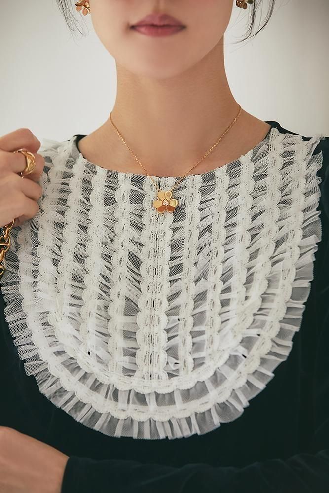 チュールフリルベロアトップス(ブラック) - seventen