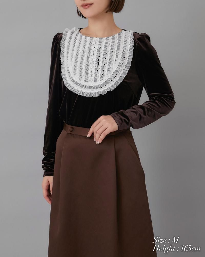 チュールフリルベロアトップス(ブラック) - seventen