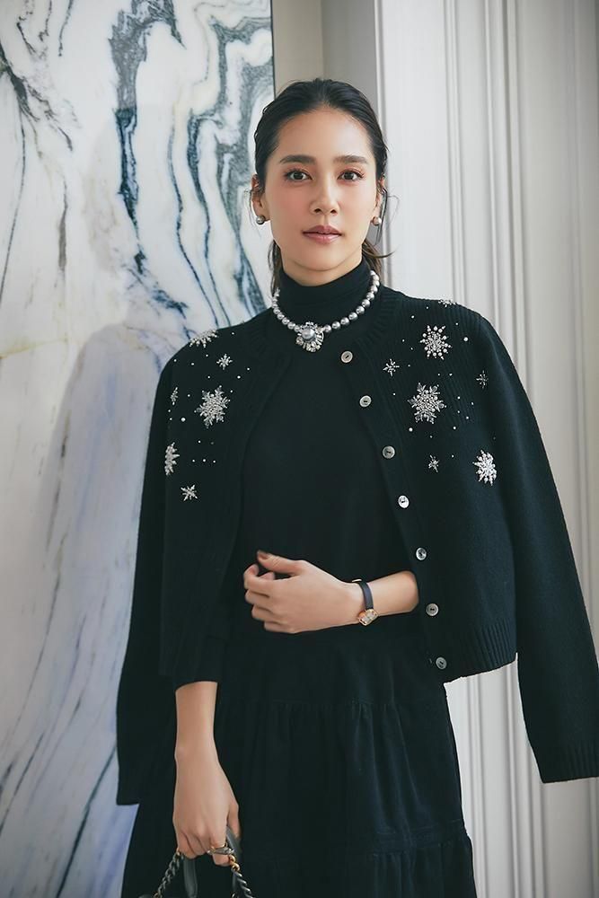 スノーフレイクカーディガン(ブラック) - seventen