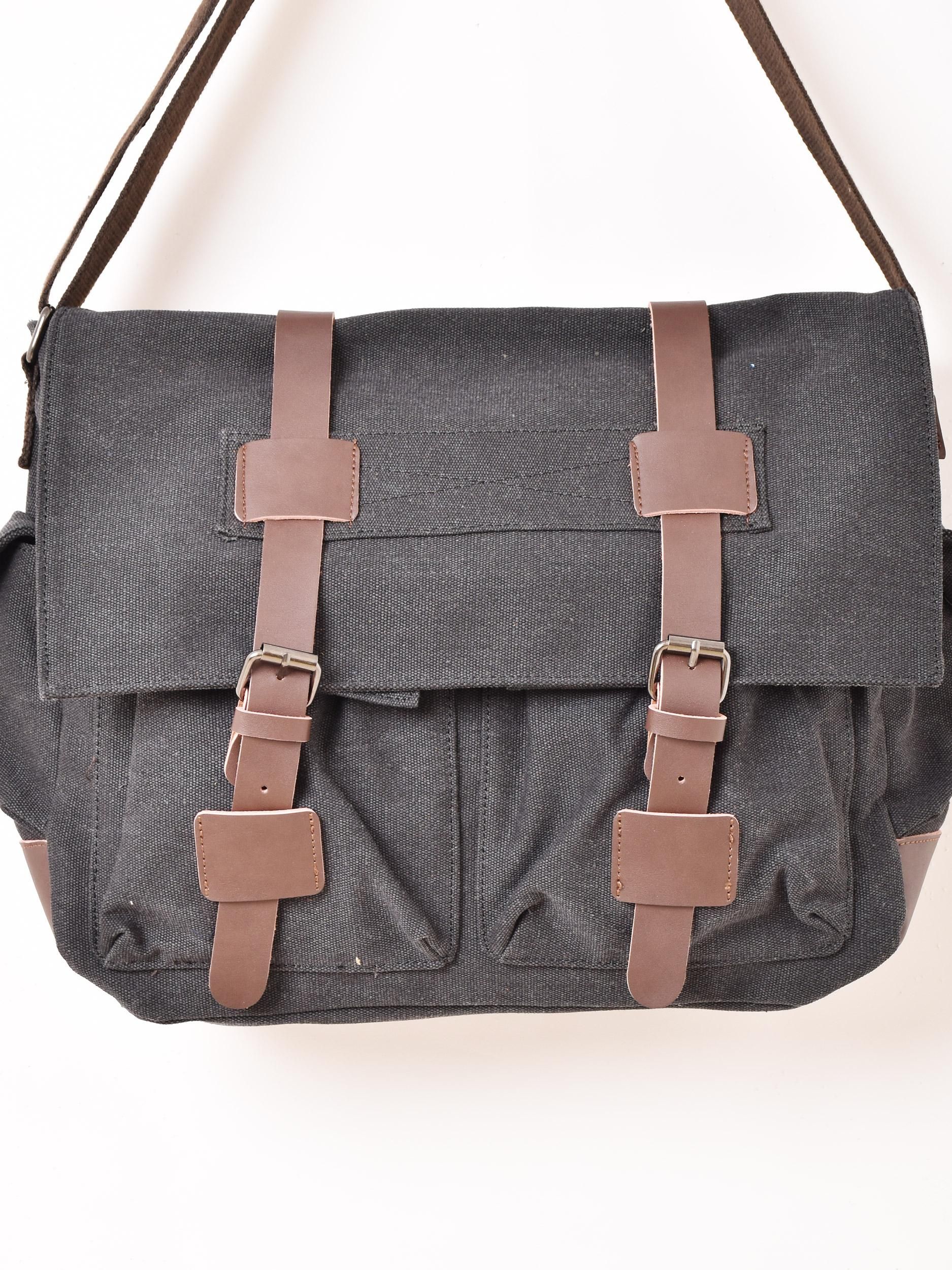 2色展開】キャンバス ショルダーバッグ ブラック - 古着屋