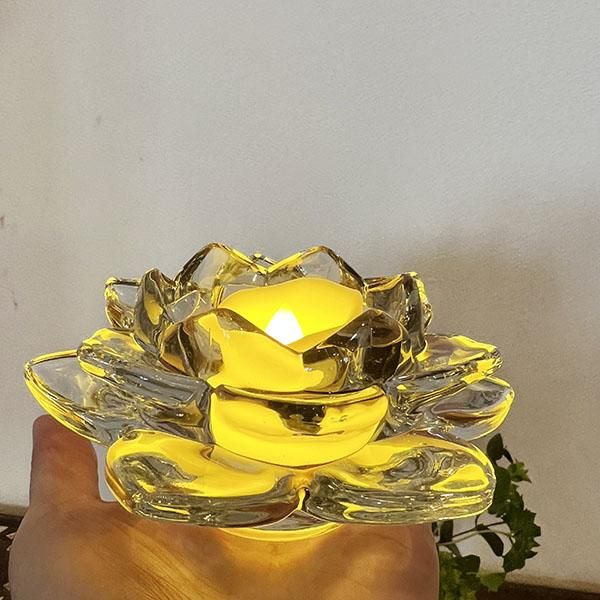 ロータスガラスキャンドルホルダー LEDキャンドル付き（クリア・ブラウン）