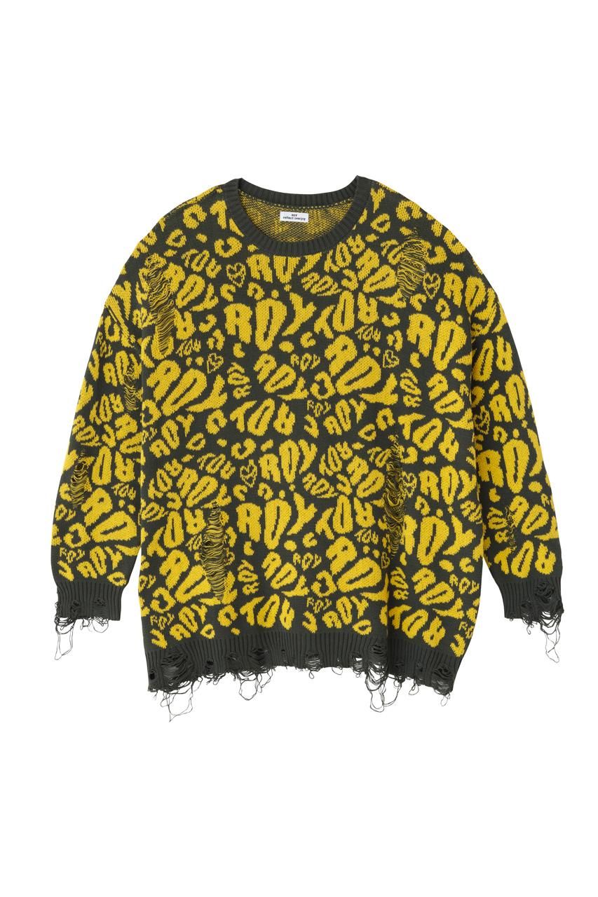 ROYロゴ総柄ダメージニット - ROY reflect overjoy