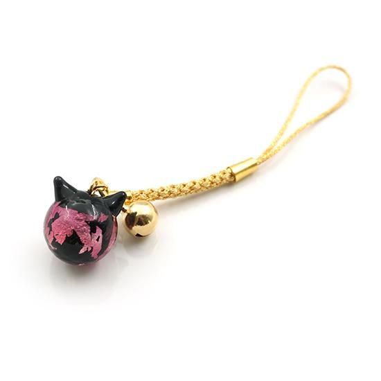 夜桜ピンク®ねこ玉ストラップ 鈴付き 16mm 猫玉 ネコ玉 根付 チャーム