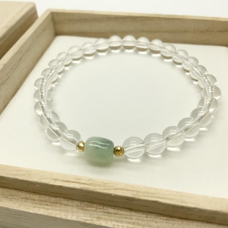 糸魚川翡翠×水晶ブレスレット 】 国産 天然石 糸魚川翡翠 ひすい