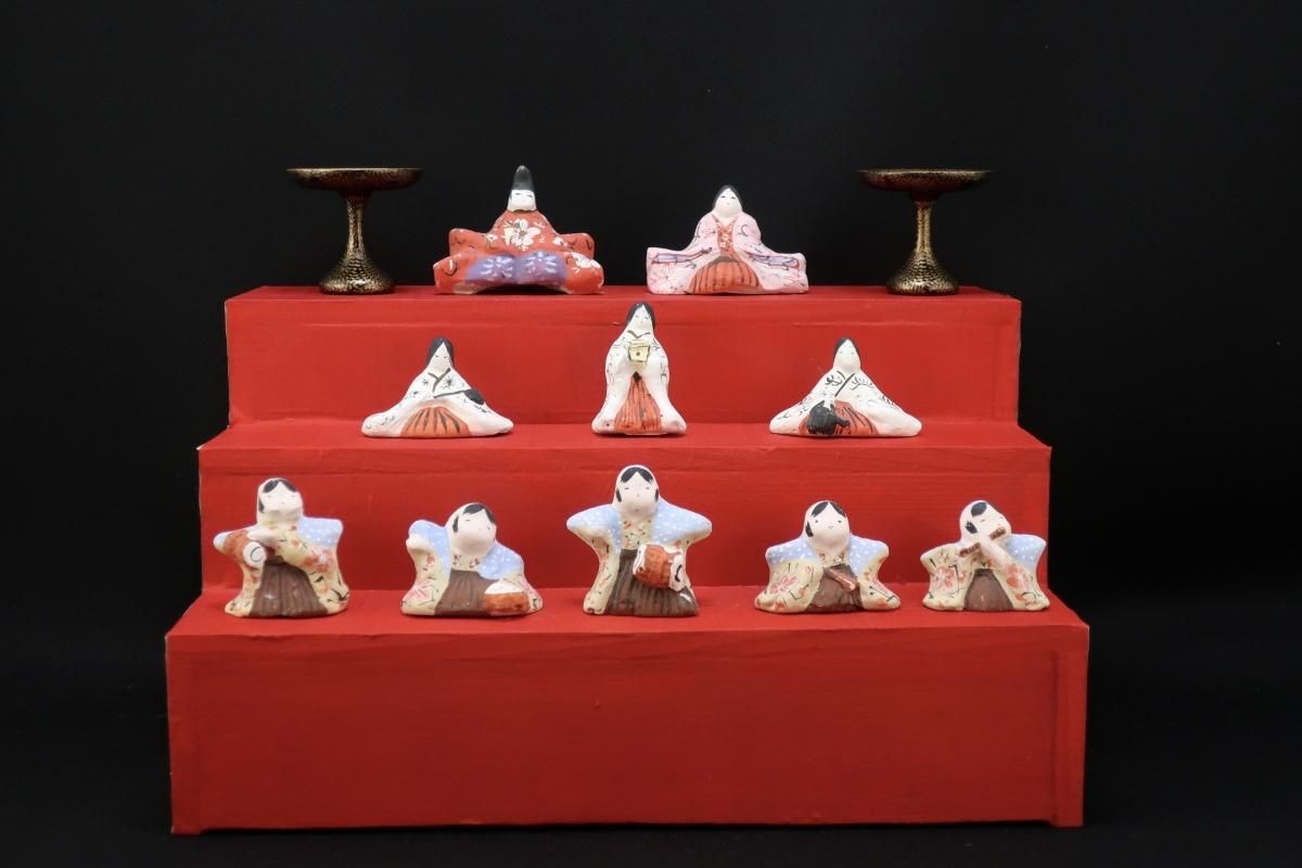 土人形 豆雛三段飾り / Clay Dolls of Hina set - OKURA ORIENTAL ART