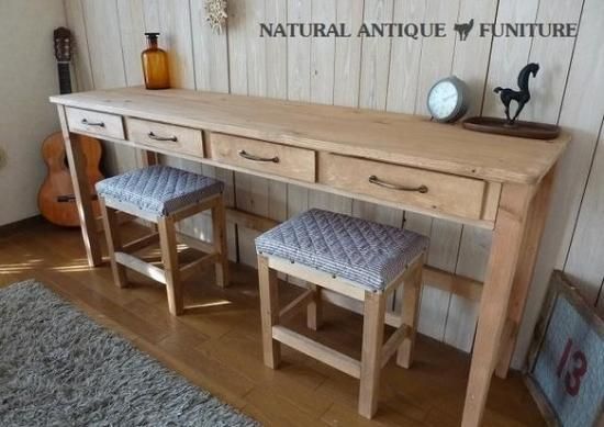 ワークデスク 作業台 長机 引出し4杯 アンティーク デスク 170 - クキの木