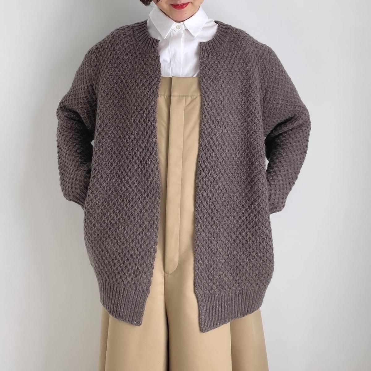 ANSPINNEN crew neck waffle cardigan(ヤク×カムバックラム)/ANS