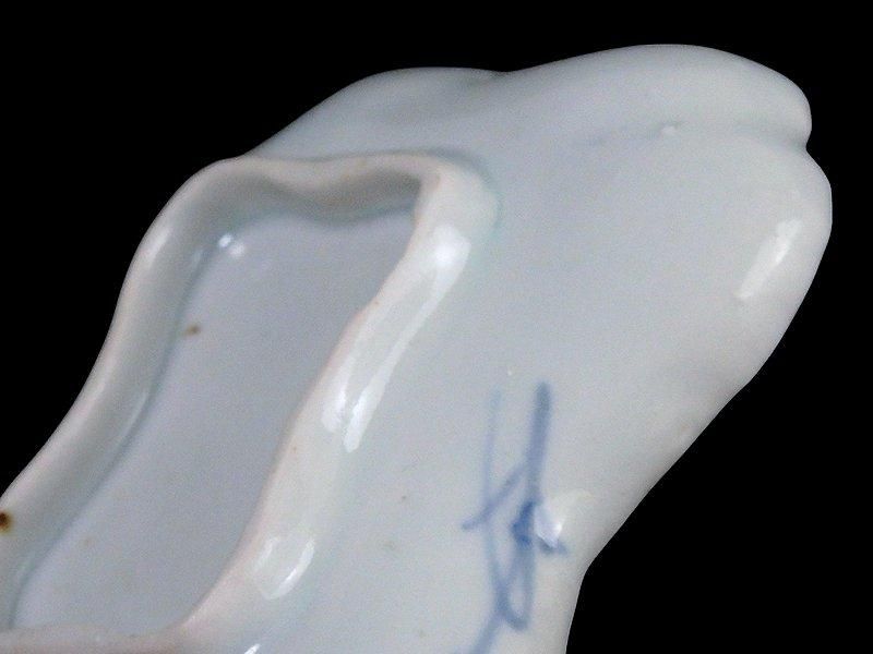 古伊万里 染付 型刷印判 幾何学文様図 糸巻形変形皿 江戸期