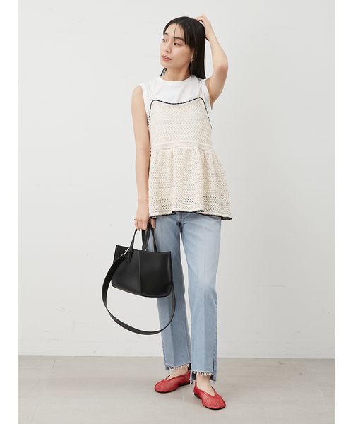 ウォッシャブル】クロシェニットキャミ×ノースリトップス(508139233