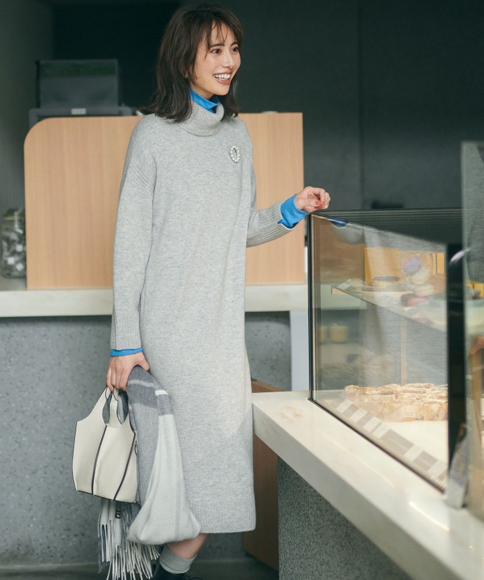 洗える】ウールカシミヤ タートルネック ニットワンピース(505797580
