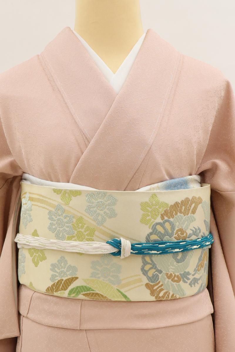 あおき【L-7657】西陣 川島織物製 本袋帯 ベージュ系 立涌に鳳凰の丸文