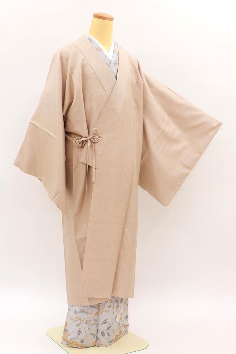 あおき【E-2167】紬地 道中着 ベージュ系 格子文 :身丈110/裄70 - 銀座