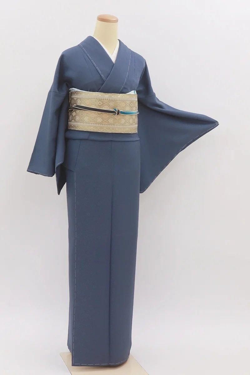 銀座【C-3075】色無地 濃藍色 花唐草の地紋 （反端付）（N）:身丈163