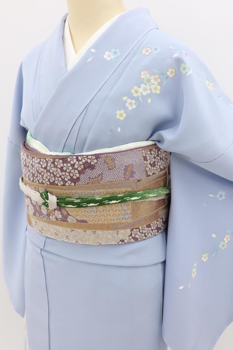 銀座【B-4010】訪問着 淡い青藤色 霞暈かしに枝垂れ桜の図 :身丈156.5