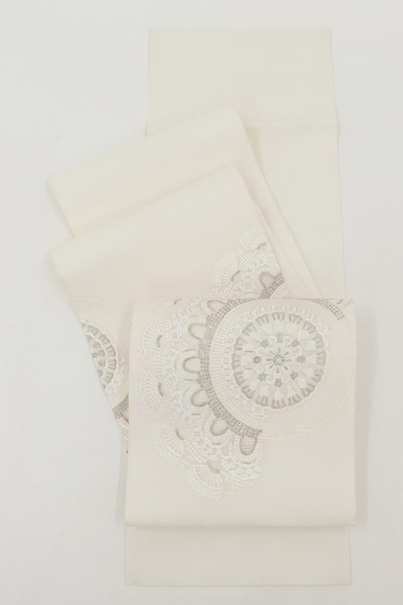 銀座【L-8252】夏 刺繍 袋帯 白色 装飾華文 - 銀座きもの青木｜長く