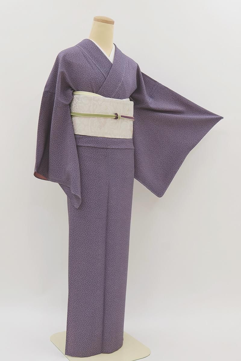 あおき【C-3280】単衣 両面染 江戸小紋 菖蒲色 桜の花弁 :身丈164/裄68