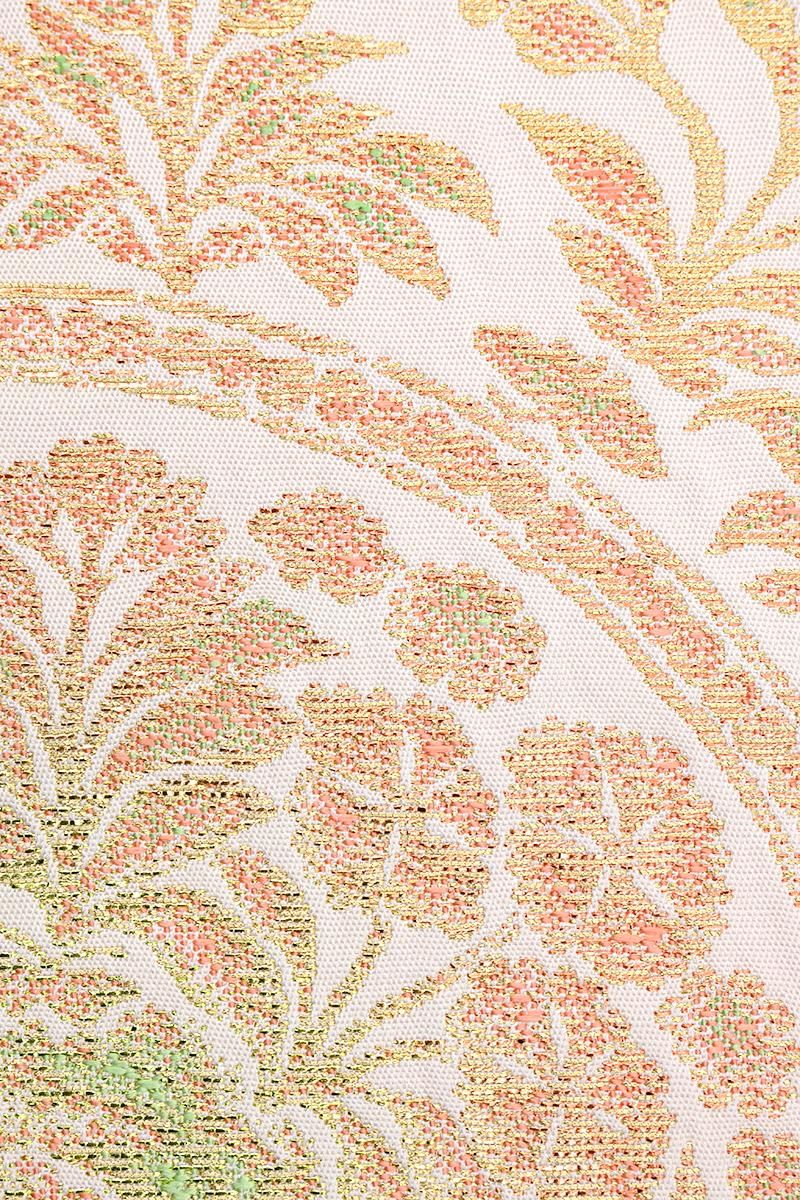 銀座【帯5790】龍村平蔵製 本袋帯 白色 銘「宝鏡唐華文」 - 銀座きもの