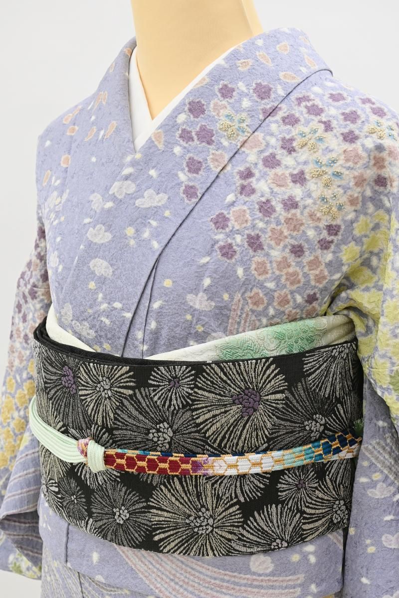 銀座【L-8632】袋帯 薄黒色 松葉文 - 銀座きもの青木｜長く大切に着