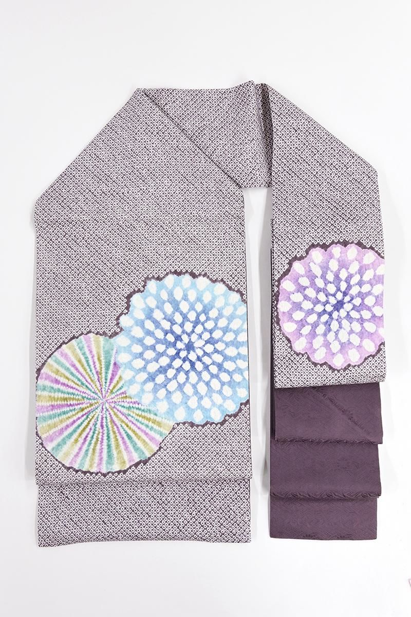 銀座【H-1021】藤娘 きぬたや製 絞り染め 名古屋帯 似紫色 抽象文