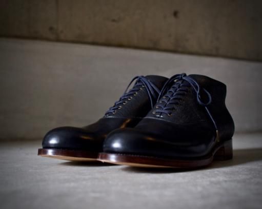 Balmoral ankle boots plain toe / calf × goat / black × black