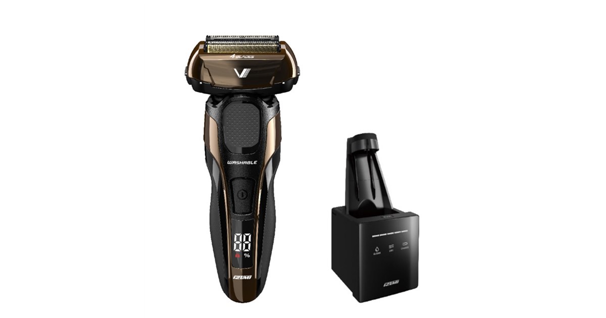 洗浄・乾燥・充電が可能な洗浄器が付属、マクセルの4枚刃シェーバー