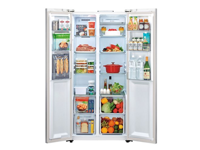 AQUA、475Lの大理石調デザインのパノラマオープン2ドア式冷蔵庫「AQR