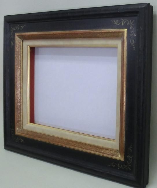 利休マット付 金+鉄黒 M6 油彩額縁 アクリル板仕様 木製フレーム