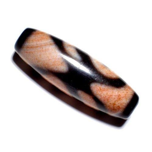 最高級至純馬蹄痕天珠】細工・虎牙金銭鈎天珠☆満点赤朱砂☆約12×38mm