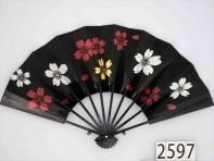 舞扇子の扇亘】A2597 舞扇子 カラフル桜柄 高級光沢紙黒【箱なし