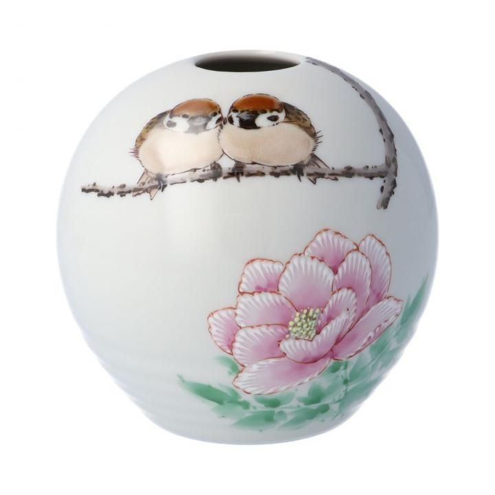 一輪生（丸型）牡丹二雀図 / 中村陶志人 （化粧箱入り） - 和食器の
