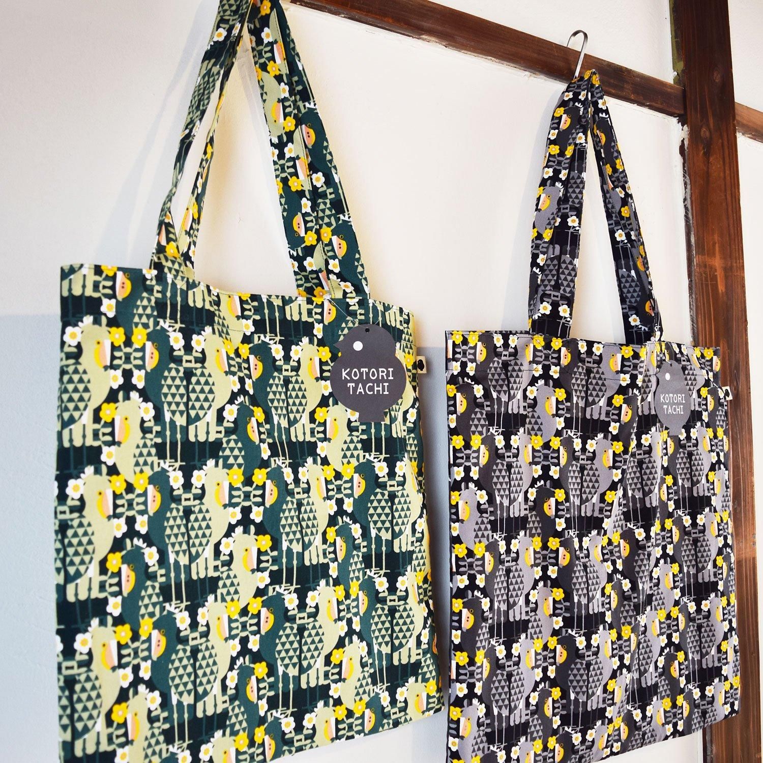 小鳥の雑貨・洋服デザイン【KOTORITACHI】スクエアテキスタイルバッグL