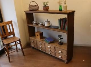 アンティークパイン家具、シェルフ ブックケース - 【パインフラット