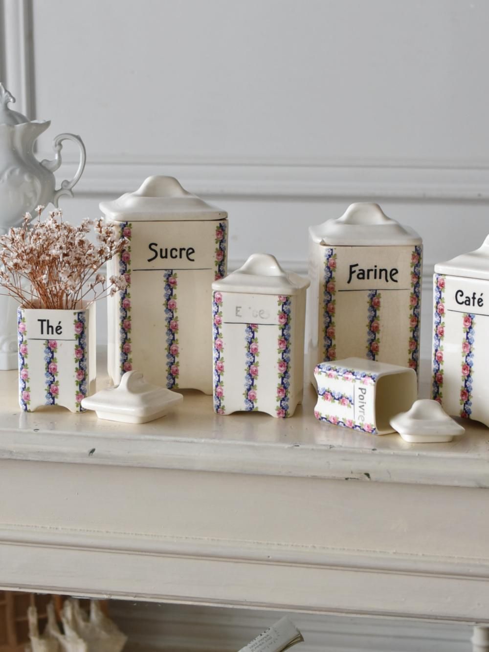 フランスアンティーク雑貨 キャニスター6点セット アンティーク陶器