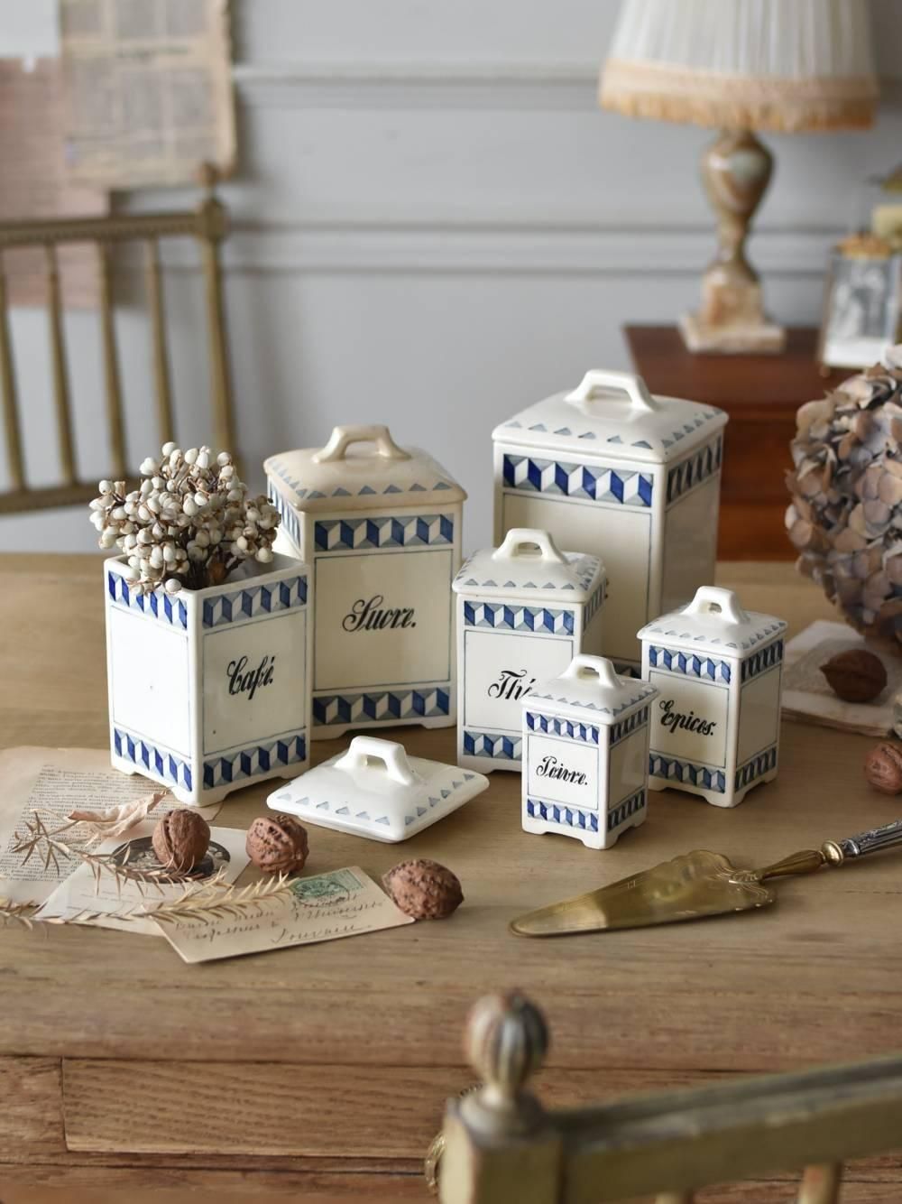 フランスアンティーク 琺瑯キャ二スター6個セット 注文 フランス