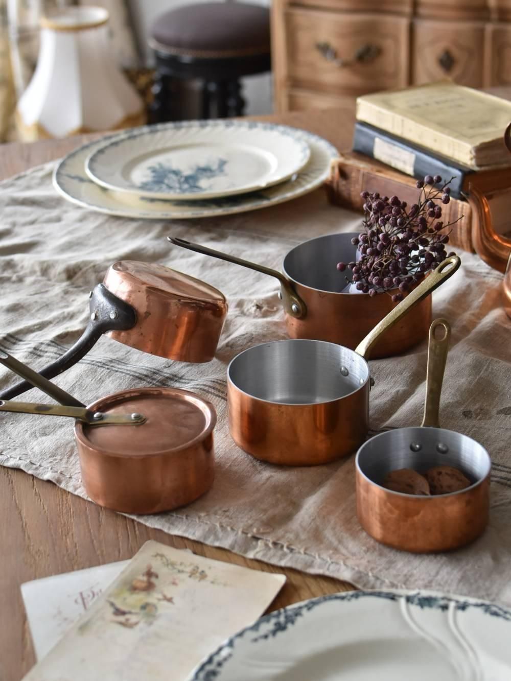 銅鍋5点セット.2 フランスアンティーク雑貨 コッパー フランスキッチン道具