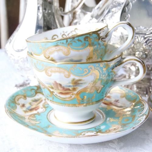 1830年代・リッジウェイ ターコイズブルーのティー・コーヒー