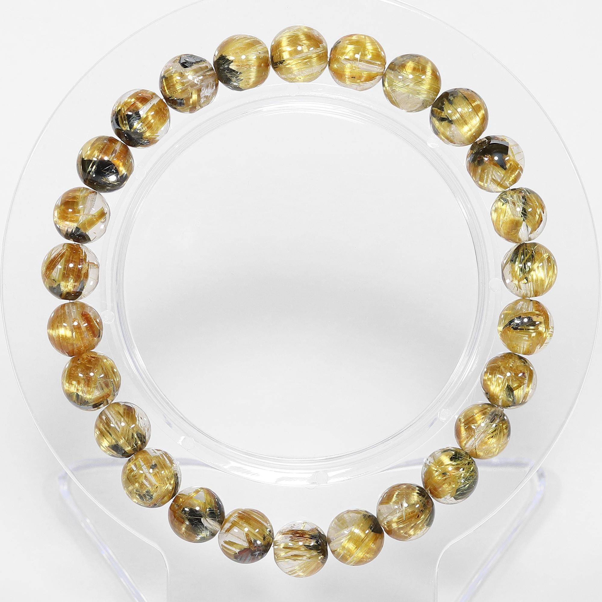 高品質】太陽放射タイチンルチルクォーツ 7mm玉 ブレスレット(型番