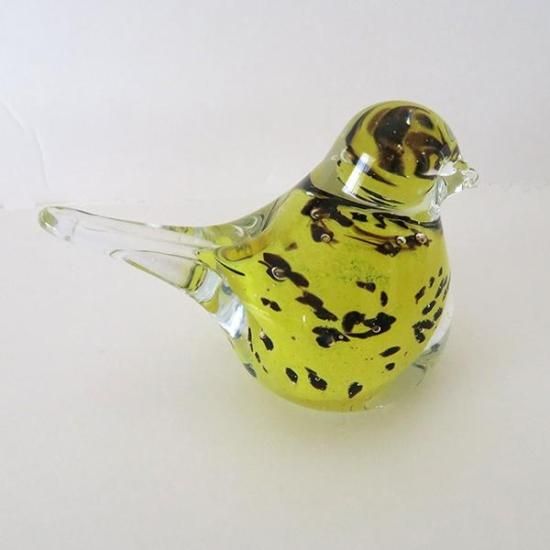 バード 鳥 ガラス置物 フィンランドガラス | 手作り 小鳥 イエロー