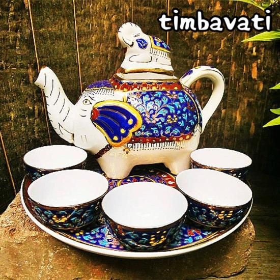 タイ】伝統工芸 ベンジャロン焼き ティーセット ＊ゾウ＊ - 世界のば