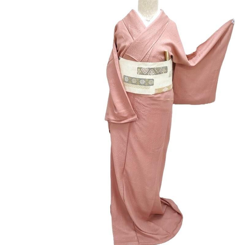 色無地 紋意匠織 洗朱色 草花風景図 礼装 式事 御仕立上(3476