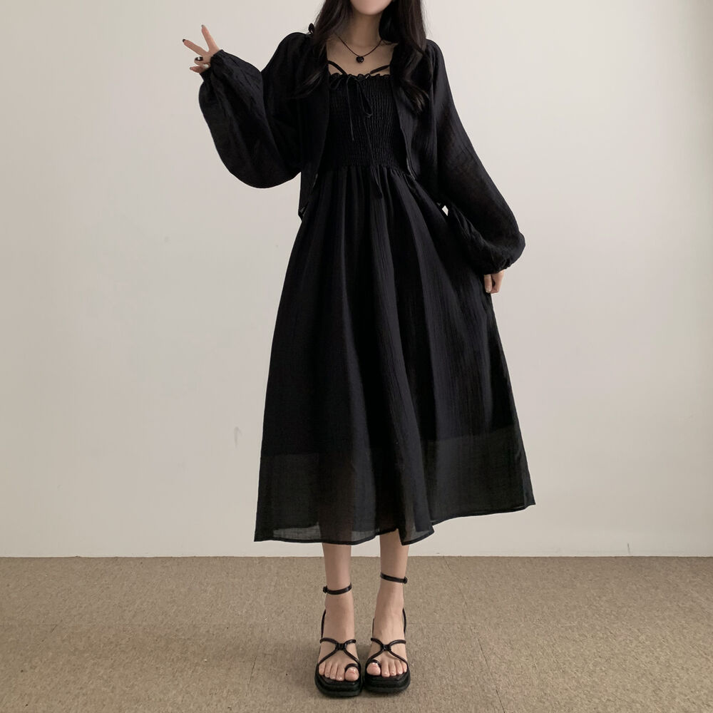 SET] ボレロカーディガン+ノースリーブワンピースセット