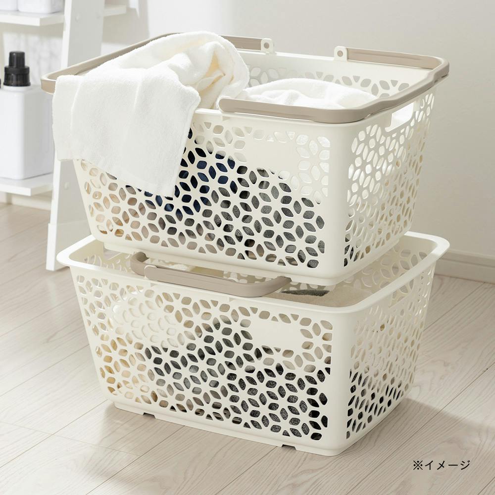 中身が入ったまま積み重ねできるバスケット ホワイト | バスケット